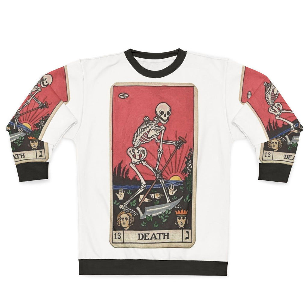 Haunting death tarot sweatshirt with skeleton and occult symbols