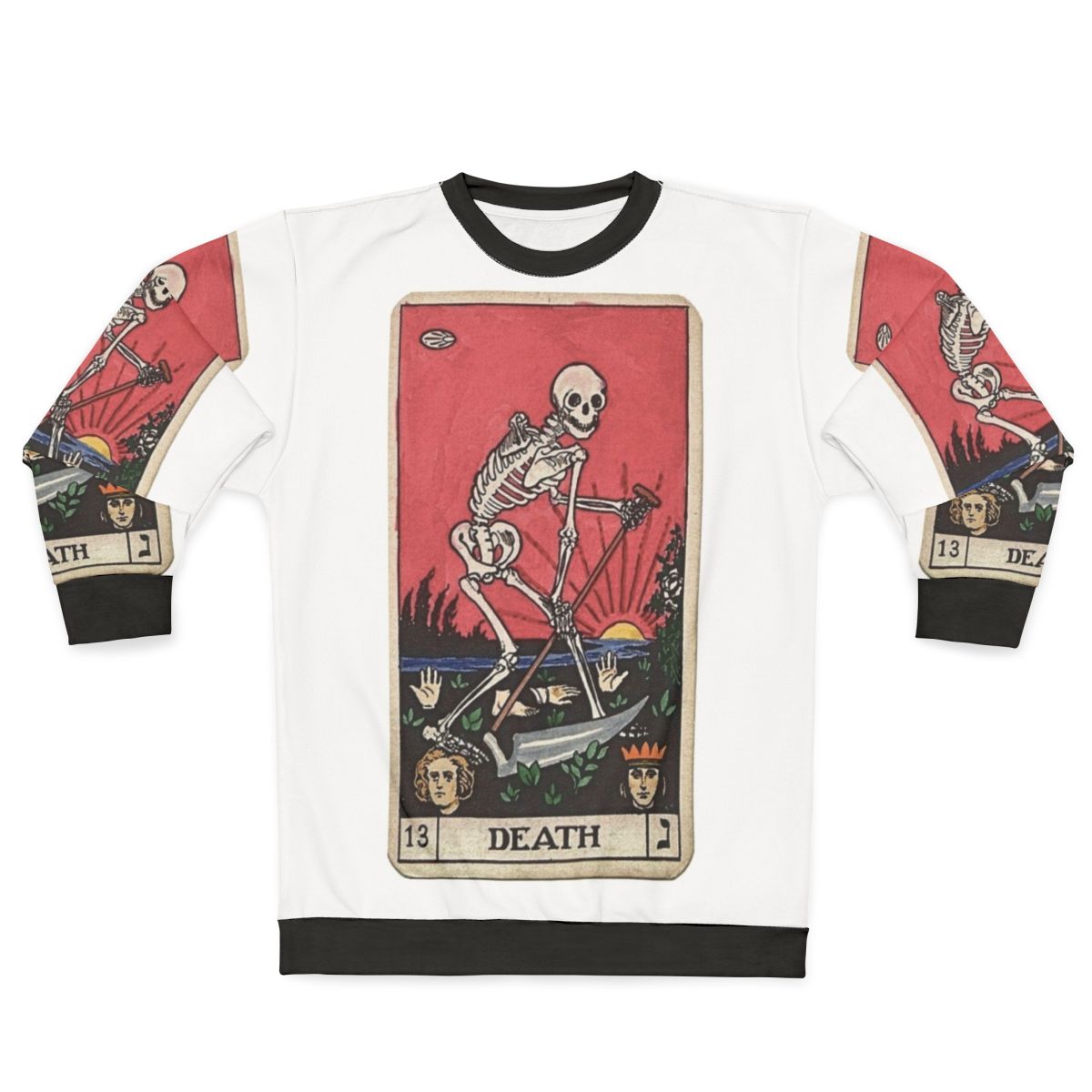 Haunting death tarot sweatshirt with skeleton and occult symbols