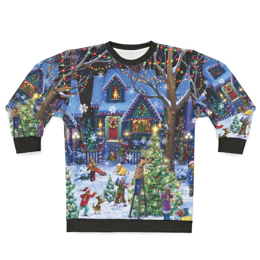 Decorative Christmas sweatshirt with holiday motifs