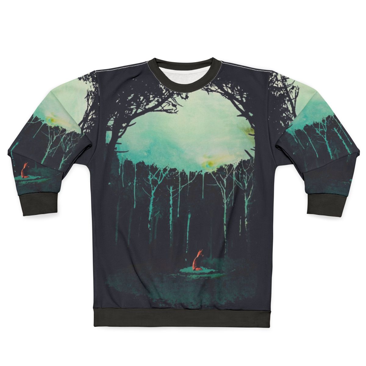Artistic watercolor forest sweatshirt with wildlife