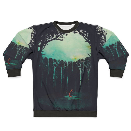 Artistic watercolor forest sweatshirt with wildlife