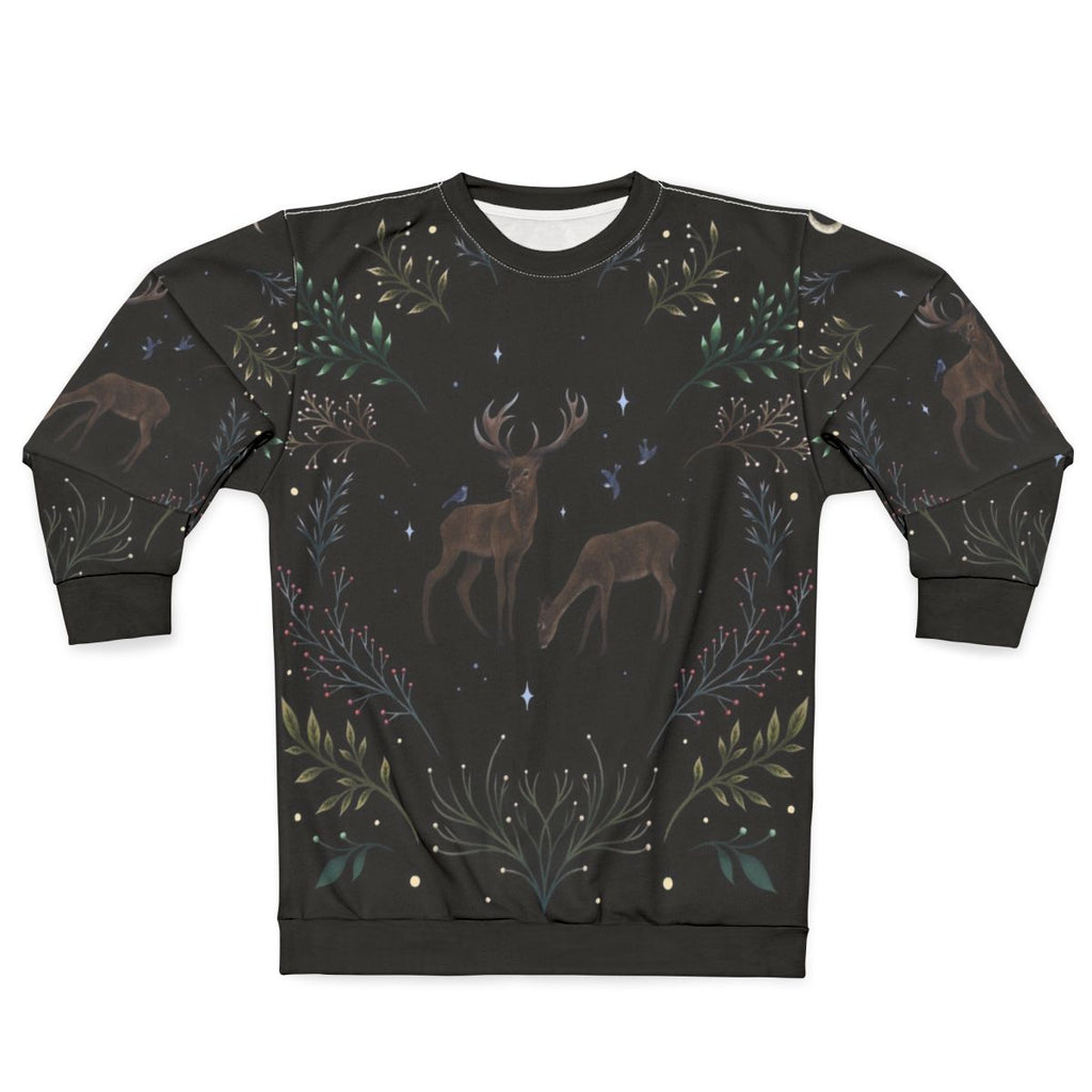 Deer in the Moonlight Sweatshirt - Enchanting Woodland and Winter Design