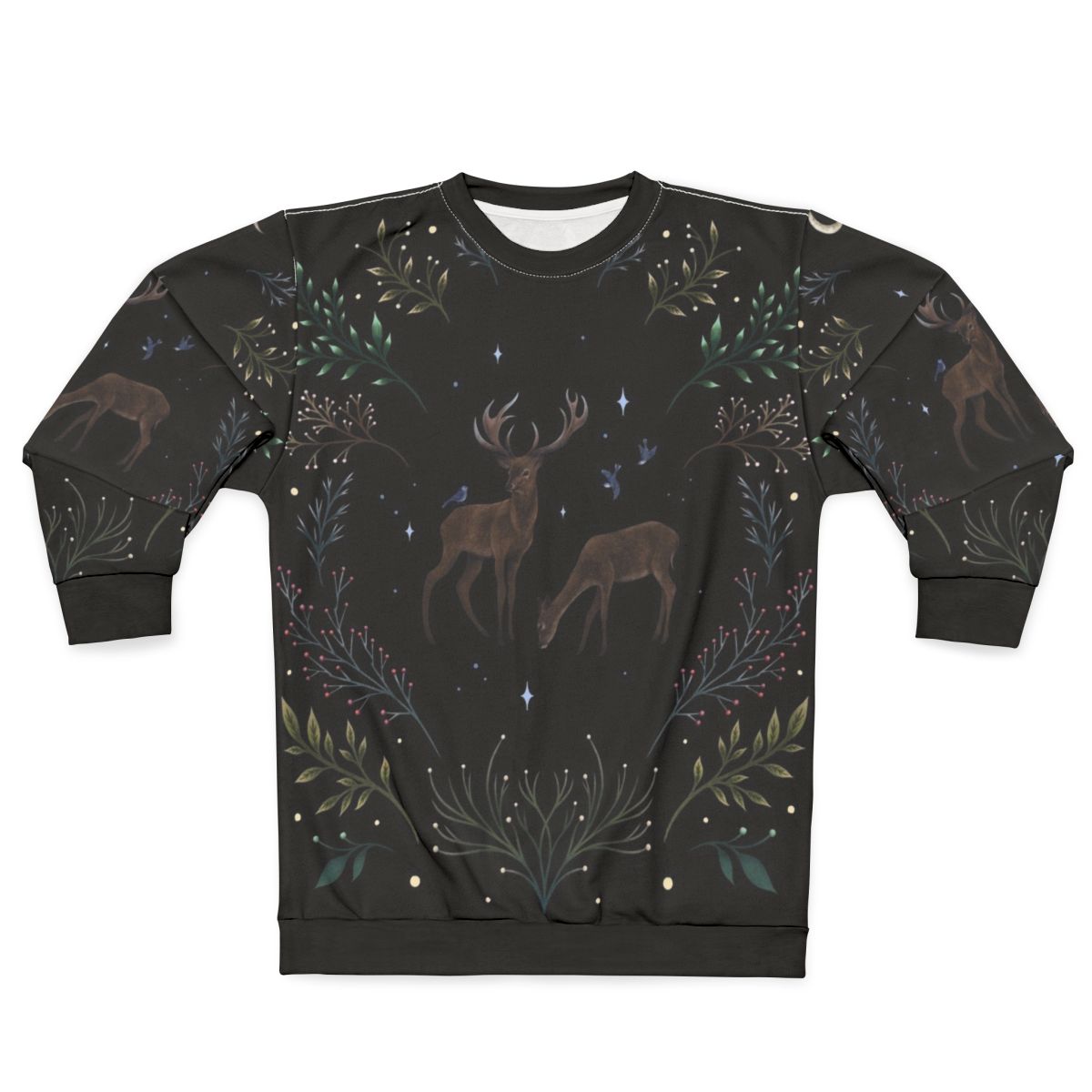 Deer in the Moonlight Sweatshirt - Enchanting Woodland and Winter Design