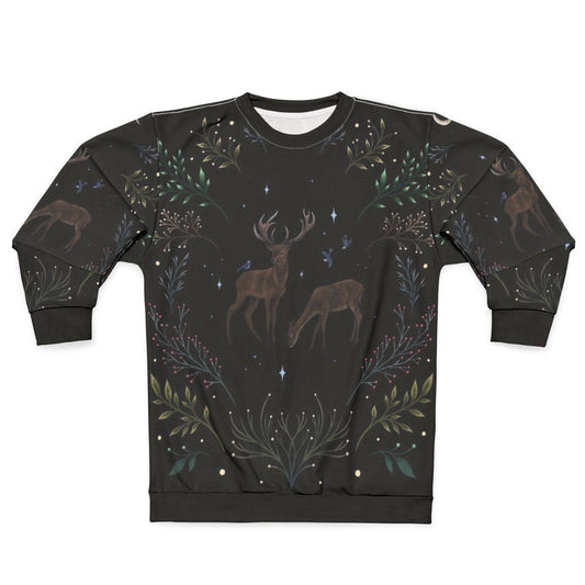 Deer in the Moonlight Sweatshirt - Enchanting Woodland and Winter Design