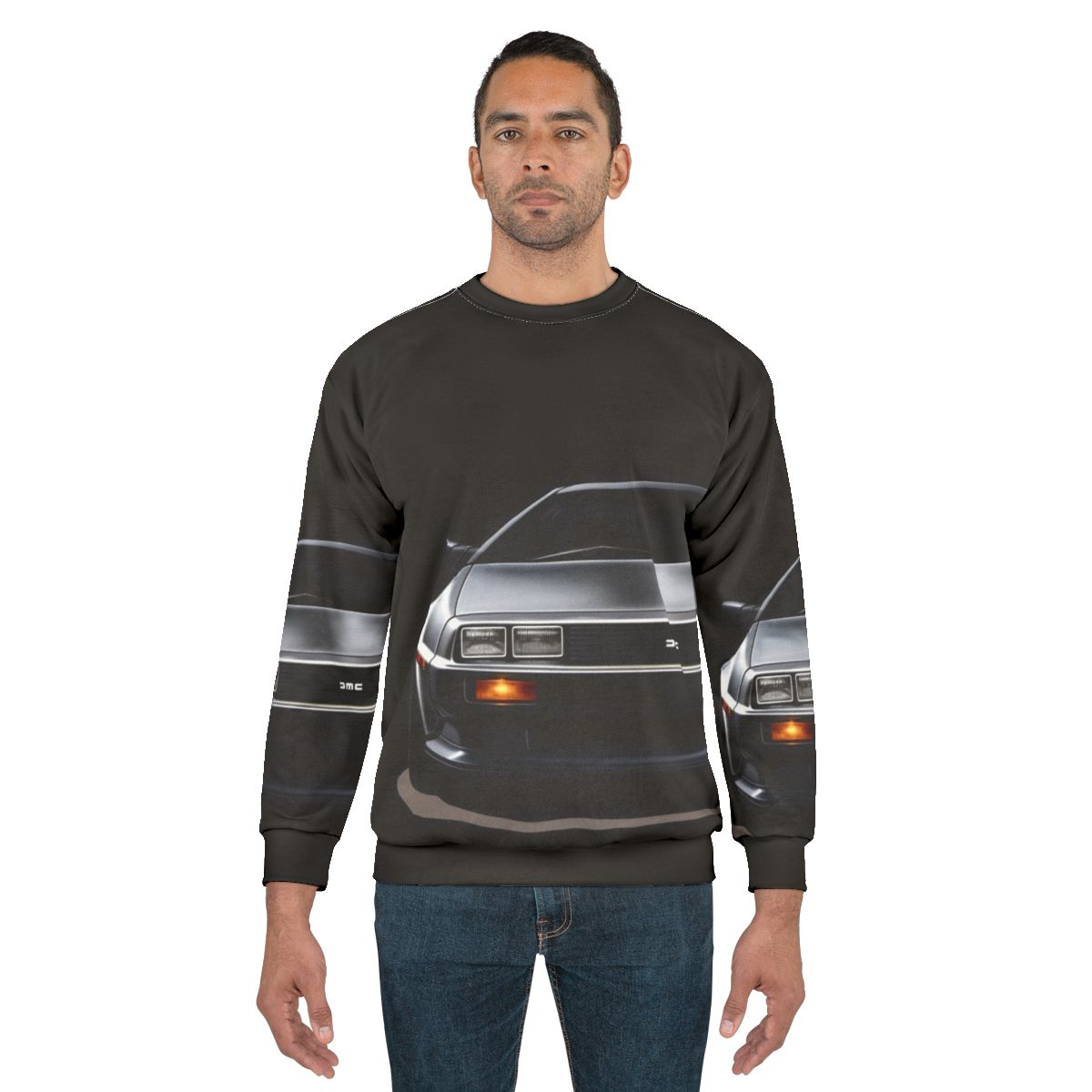 Delorean time machine sweatshirt with retro car art design