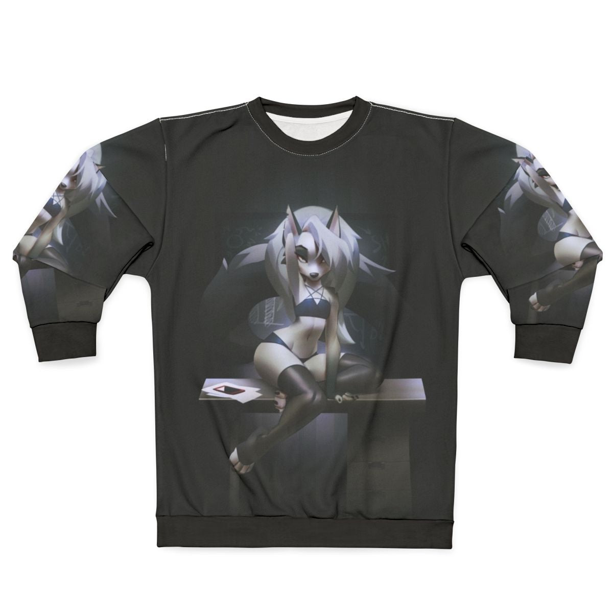 Demon girl wearing a stylish sweatshirt with anime-inspired design