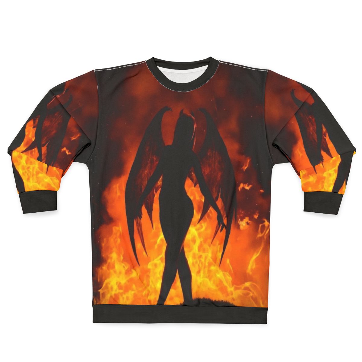Fierce devil girl in fiery sweatshirt