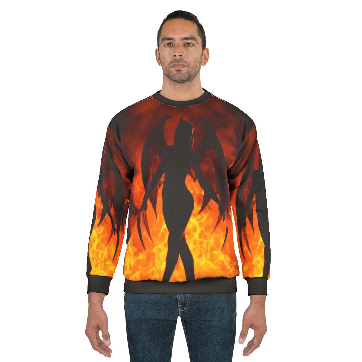 Fierce devil girl in fiery sweatshirt