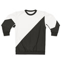 Diagonal Half White and Black Sweatshirt with Modern Geometric Patterns