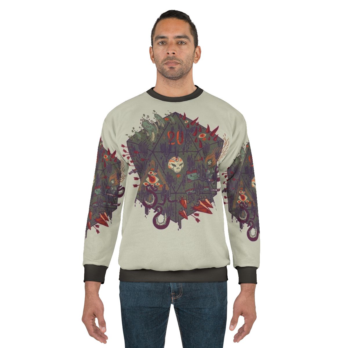 Gothic occult sweatshirt with skull, runes, and dark fantasy elements