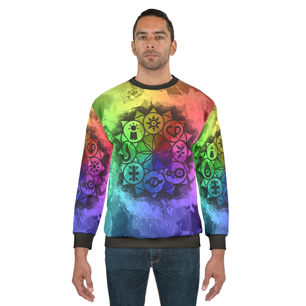 Digimon mandala sweatshirt with colorful, vibrant design