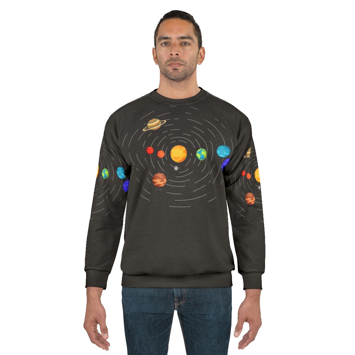 Discreet pride flag sweatshirt with subtle space-inspired LGBTQ+ design