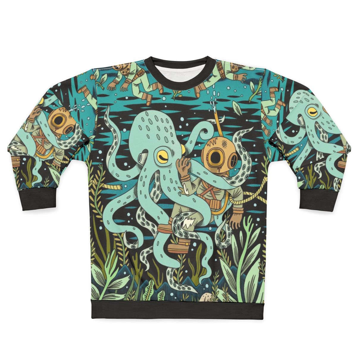 Retro diver sweatshirt with underwater ocean graphics