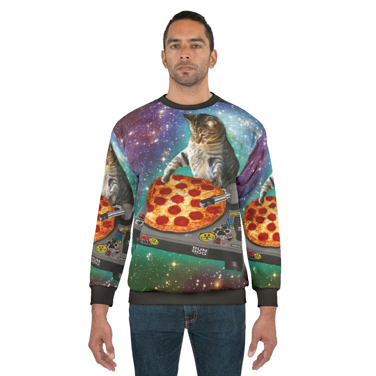 DJ Cat Pizza Graphic Sweatshirt