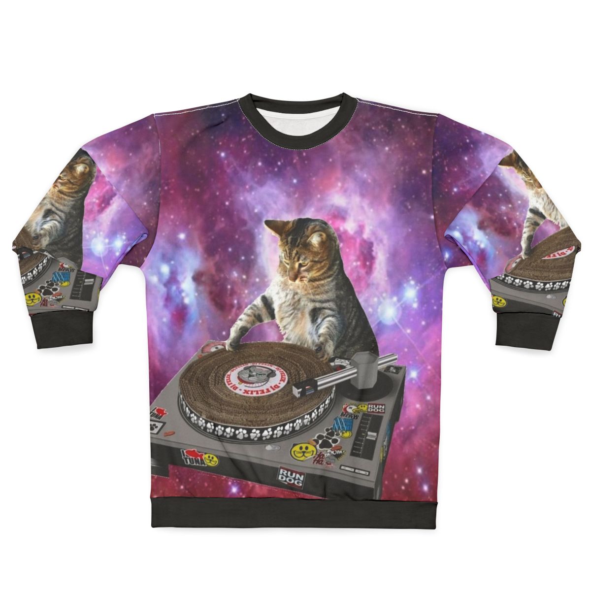 Dj space cat sweatshirt with galaxy and cosmic design