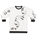 DNA Piano Sweatshirt featuring music notes, genes, and a melody