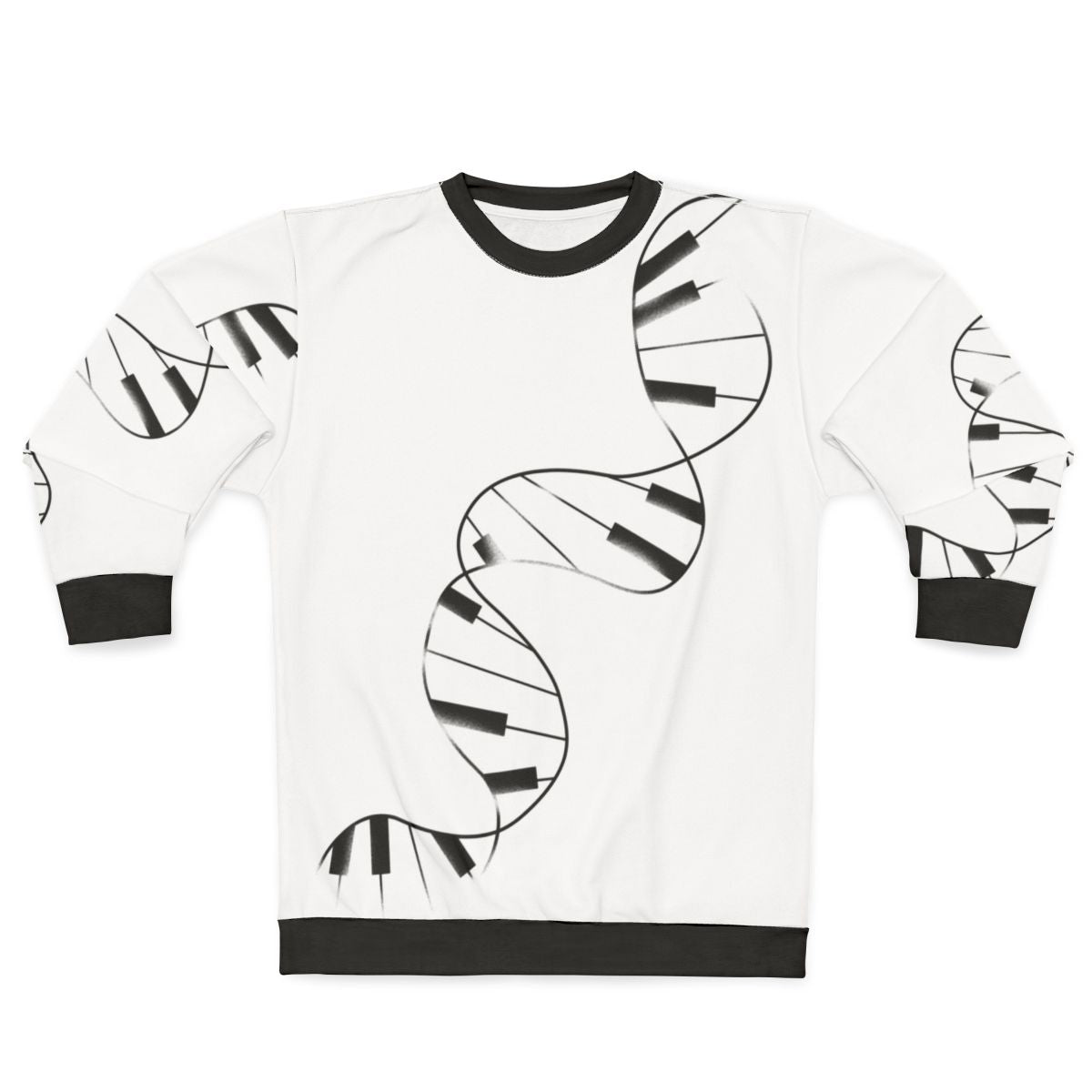 DNA Piano Sweatshirt featuring music notes, genes, and a melody
