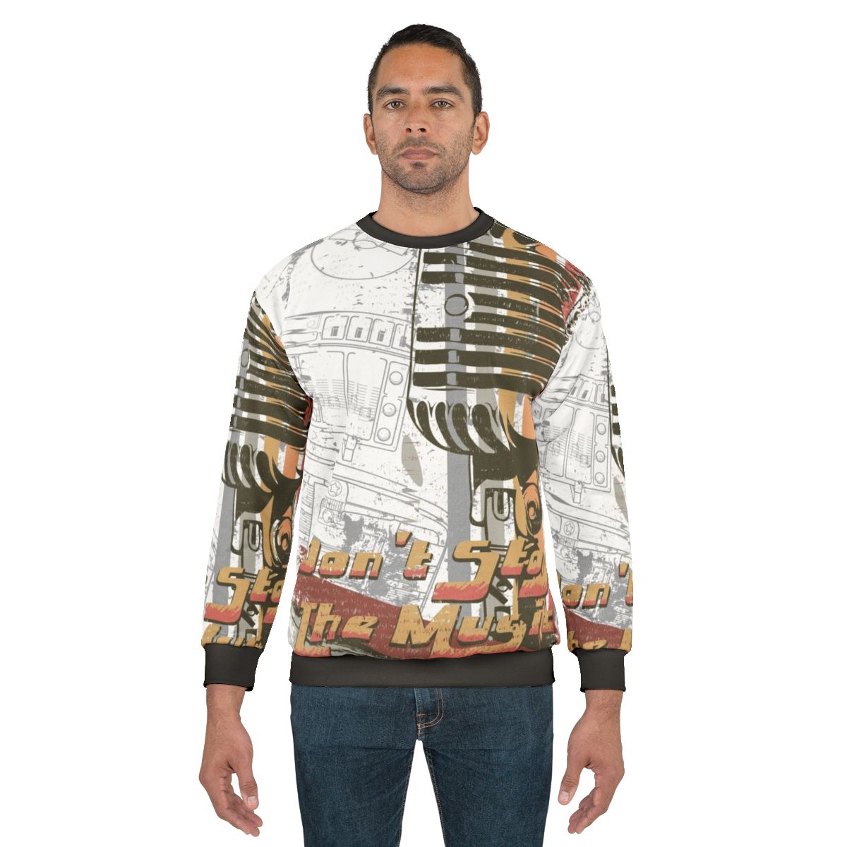 Vintage style sweatshirt with "Do Not Stop The Music" design