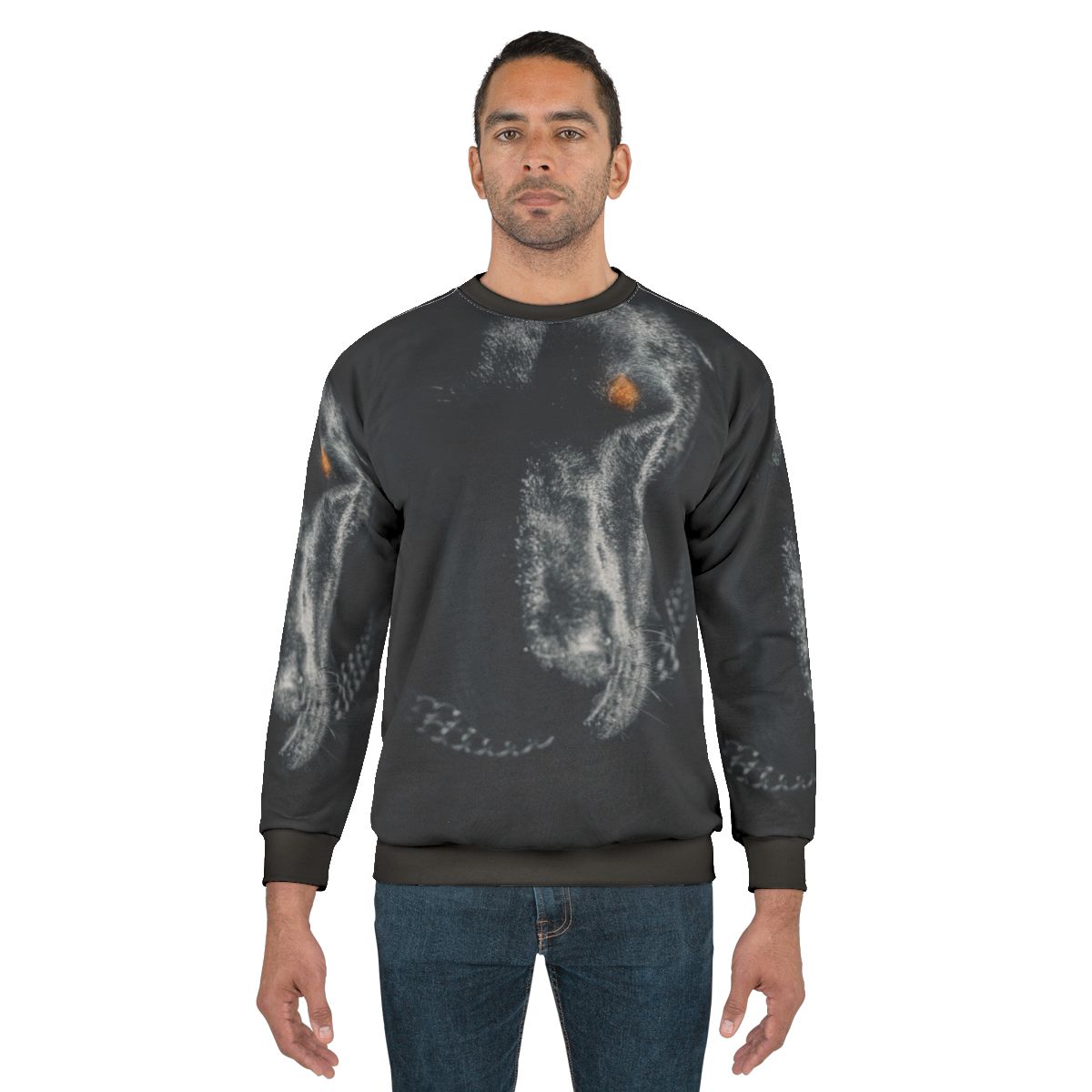 Doberman dog wearing a comfortable sweatshirt