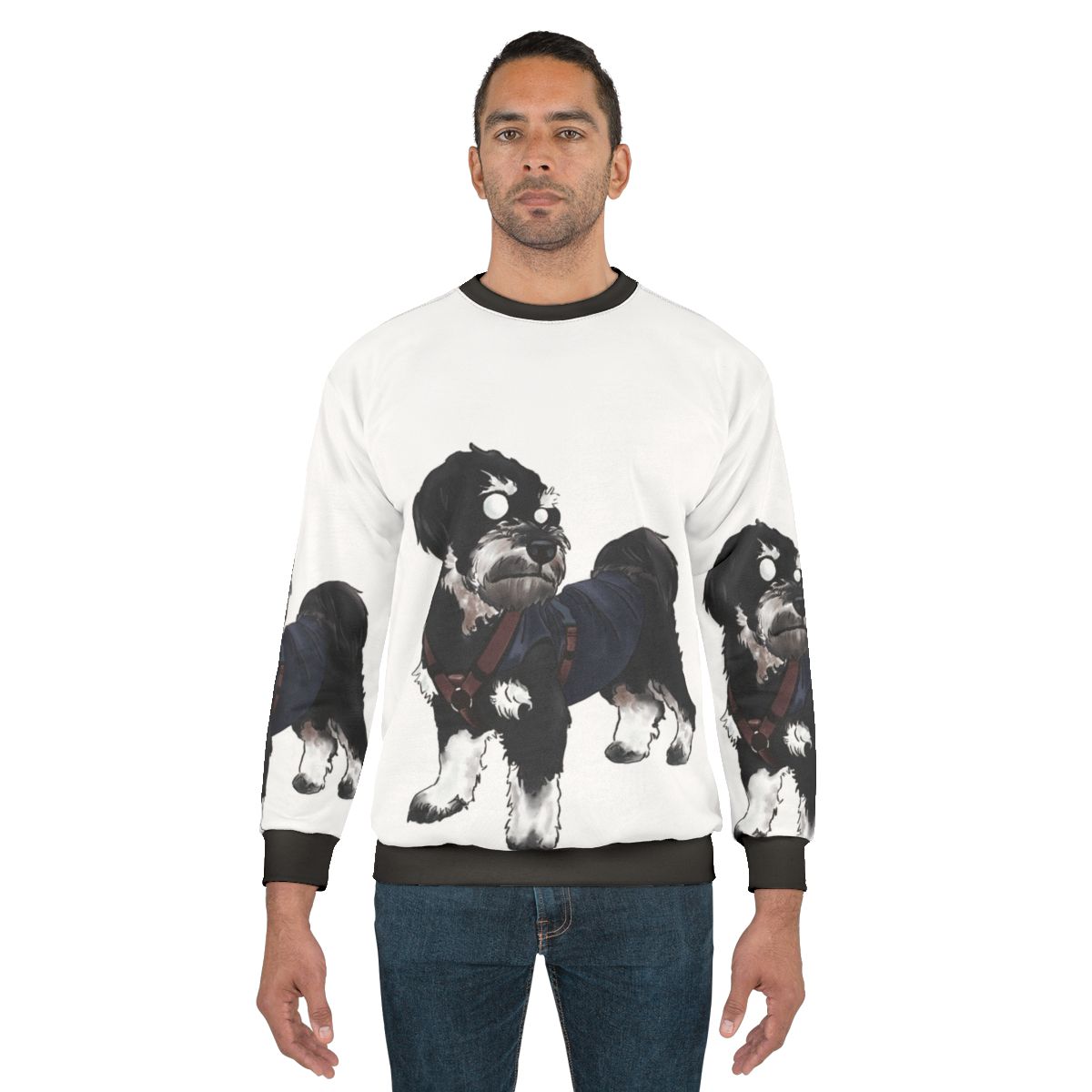 Stylish dog wearing a dog sweatshirt with a dog Pino design