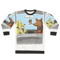 Dog lover wearing doggie air freshener sweatshirt