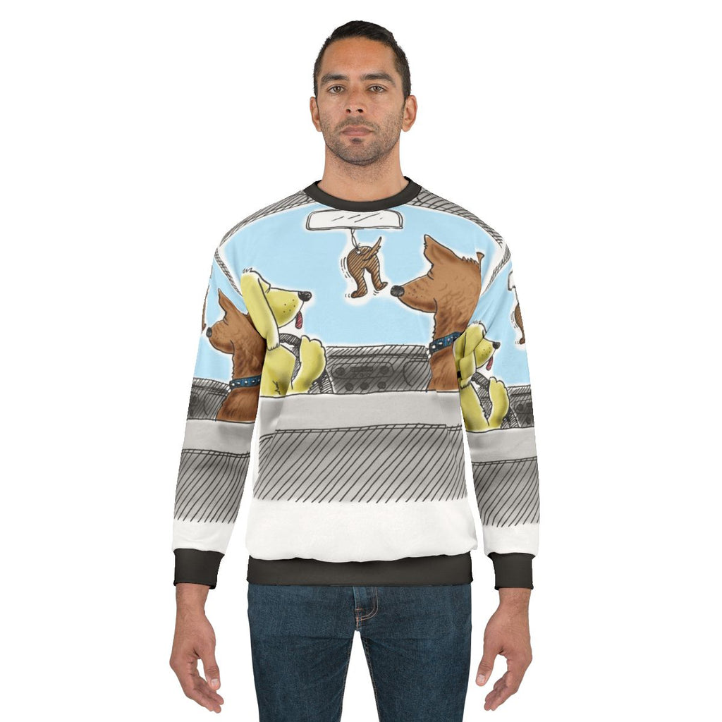 Dog lover wearing doggie air freshener sweatshirt