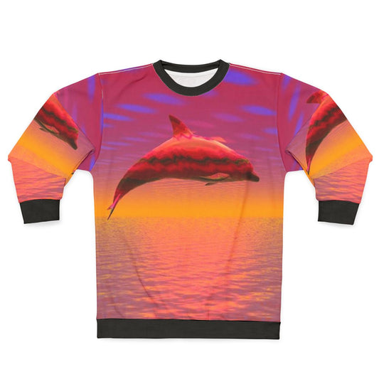 Colorful dolphin graphic on a stylish sweatshirt