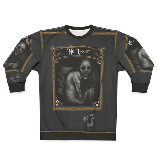 "Don't Fall Asleep" Russian sleep experiment horror-themed sweatshirt