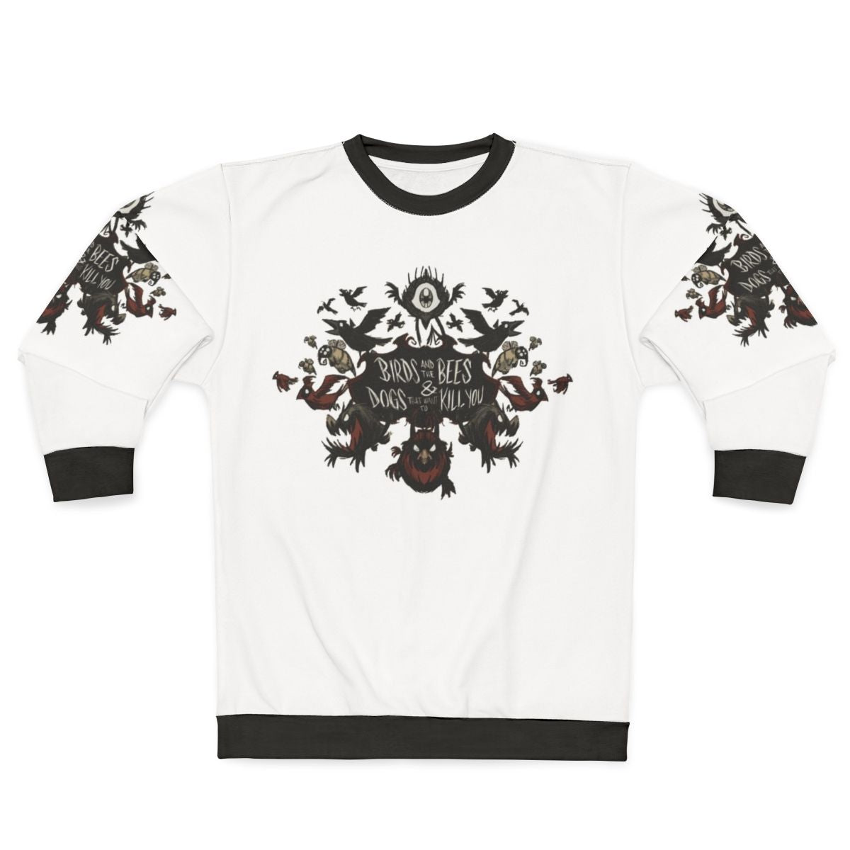 Don't Starve The Birds And The Bees horror-themed survival game sweatshirt
