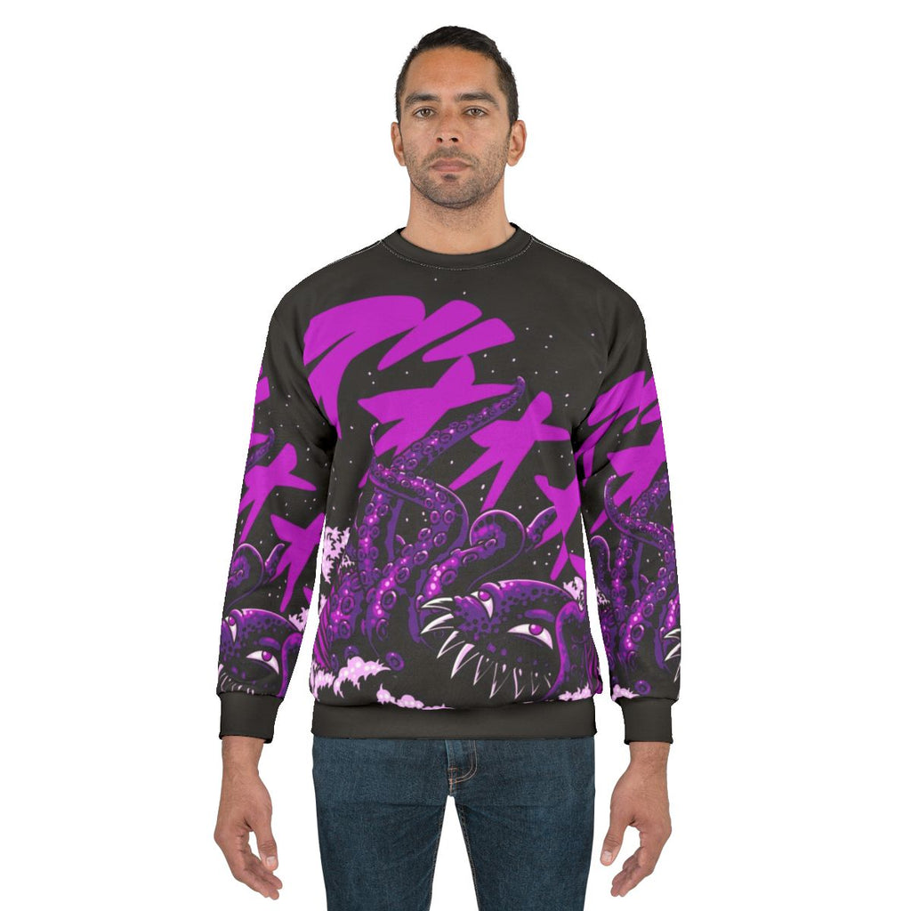 Retro-inspired octopus sweatshirt with Japanese writing