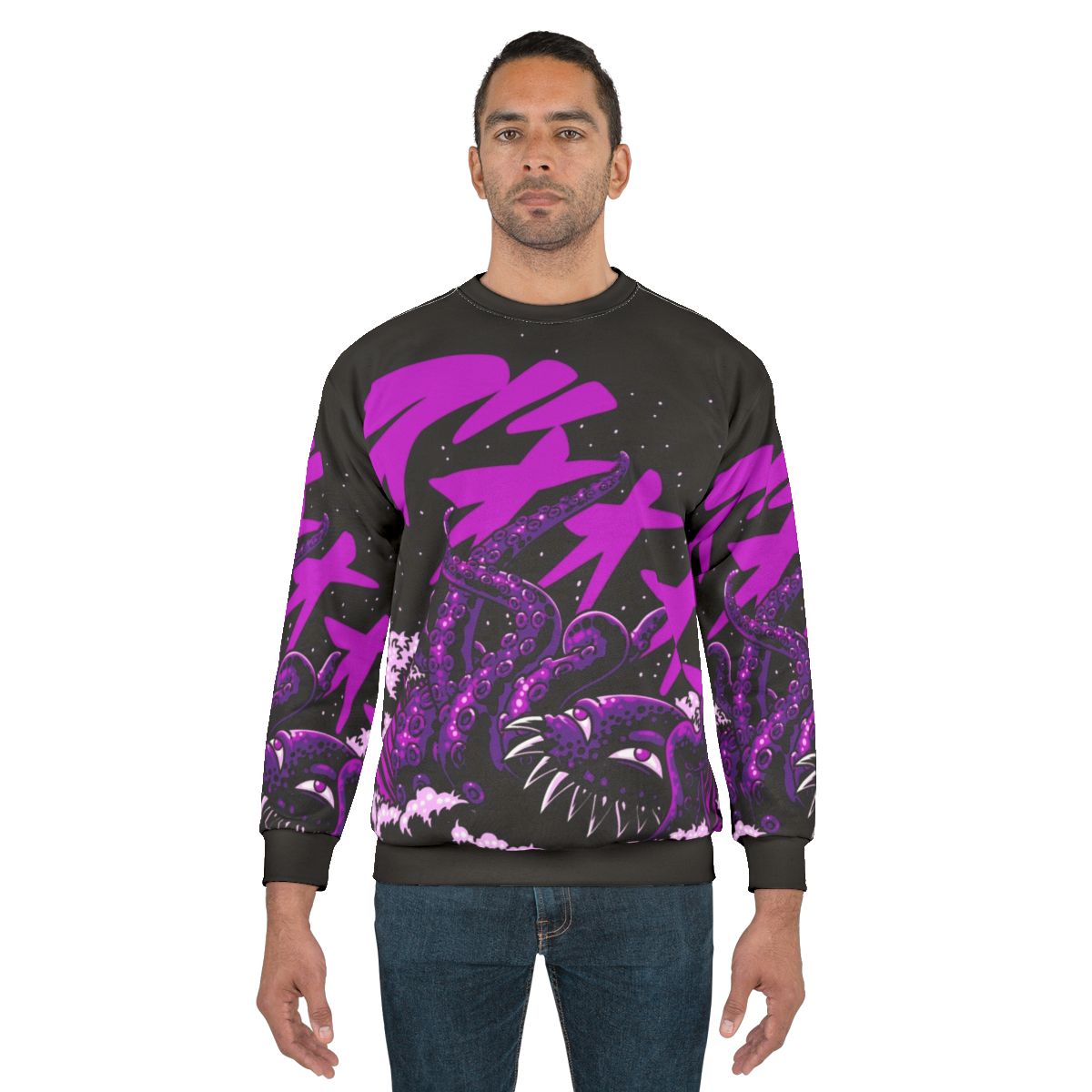 Retro-inspired octopus sweatshirt with Japanese writing