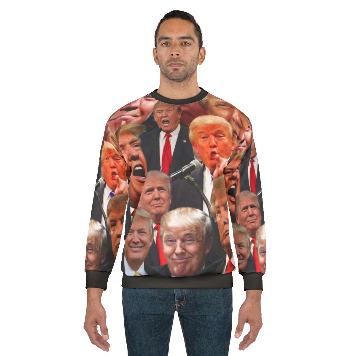 MAGA inspired Donald Trump collage design on a sweatshirt