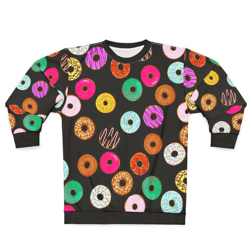 Donut pattern sweatshirt with colorful, kawaii design