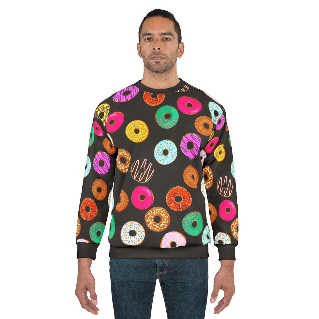Donut pattern sweatshirt with colorful, kawaii design