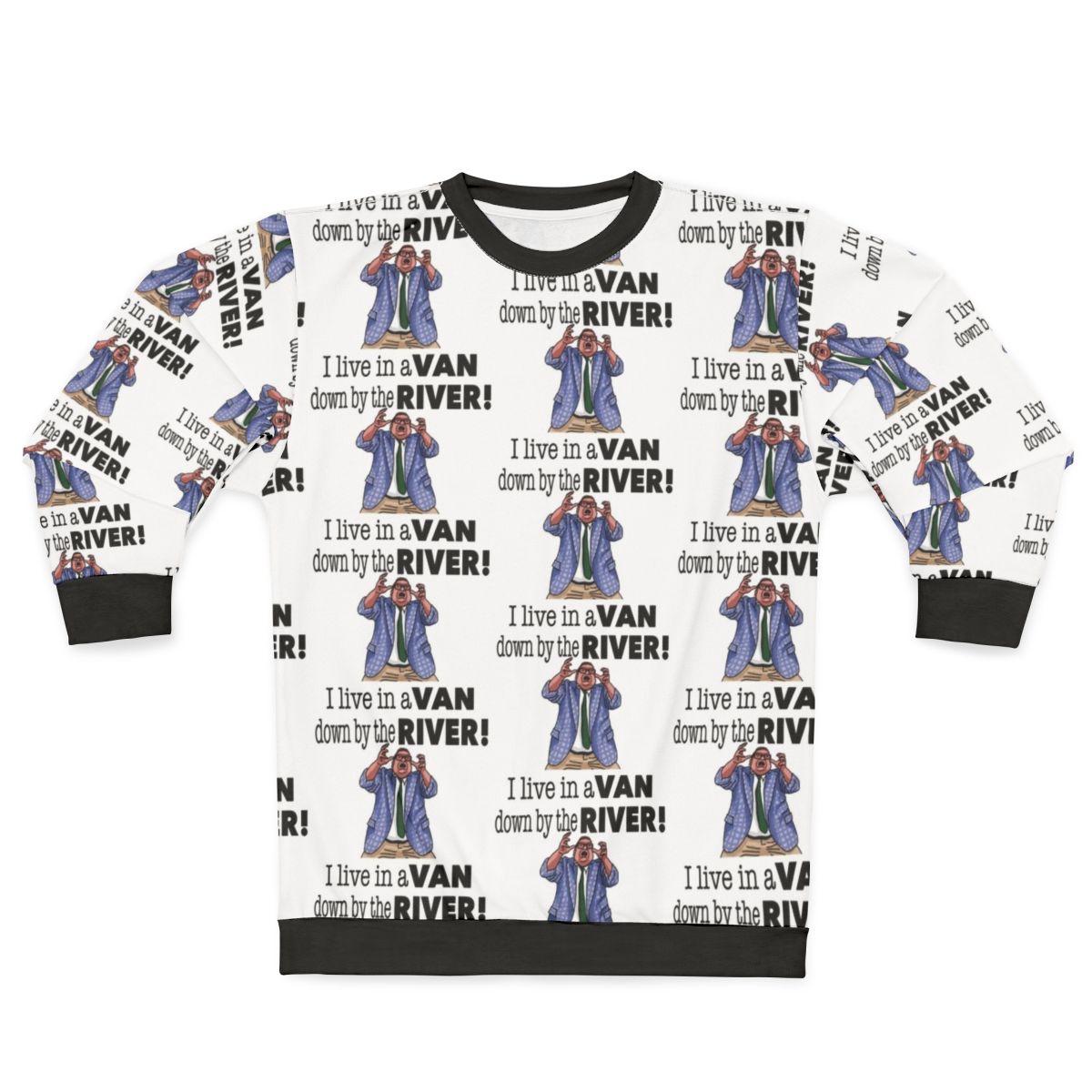 Chris Farley as Matt Foley wearing a "Down By The River" sweatshirt