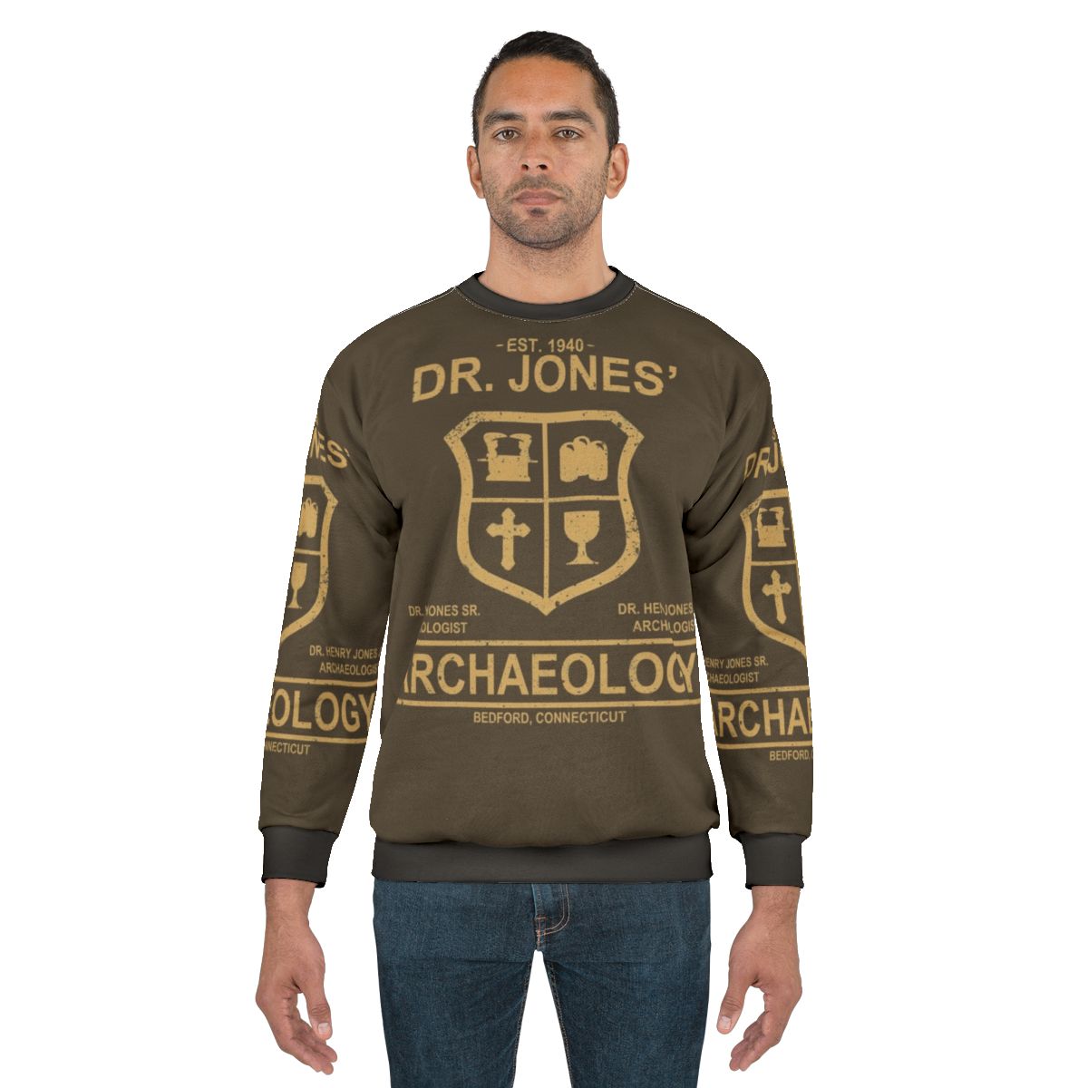 Archaeology-themed sweatshirt with Indiana Jones design