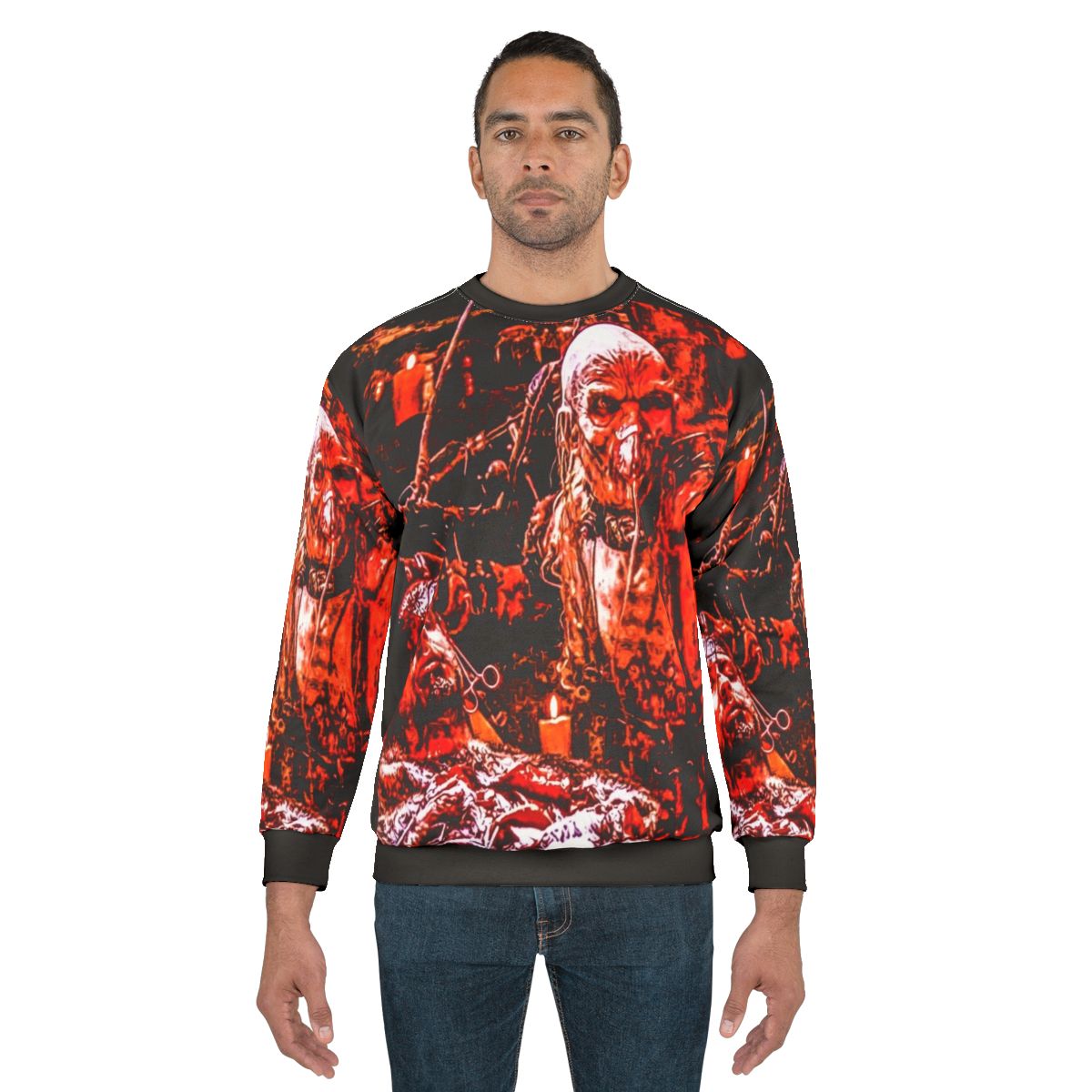 Dr. Satan horror-themed sweatshirt