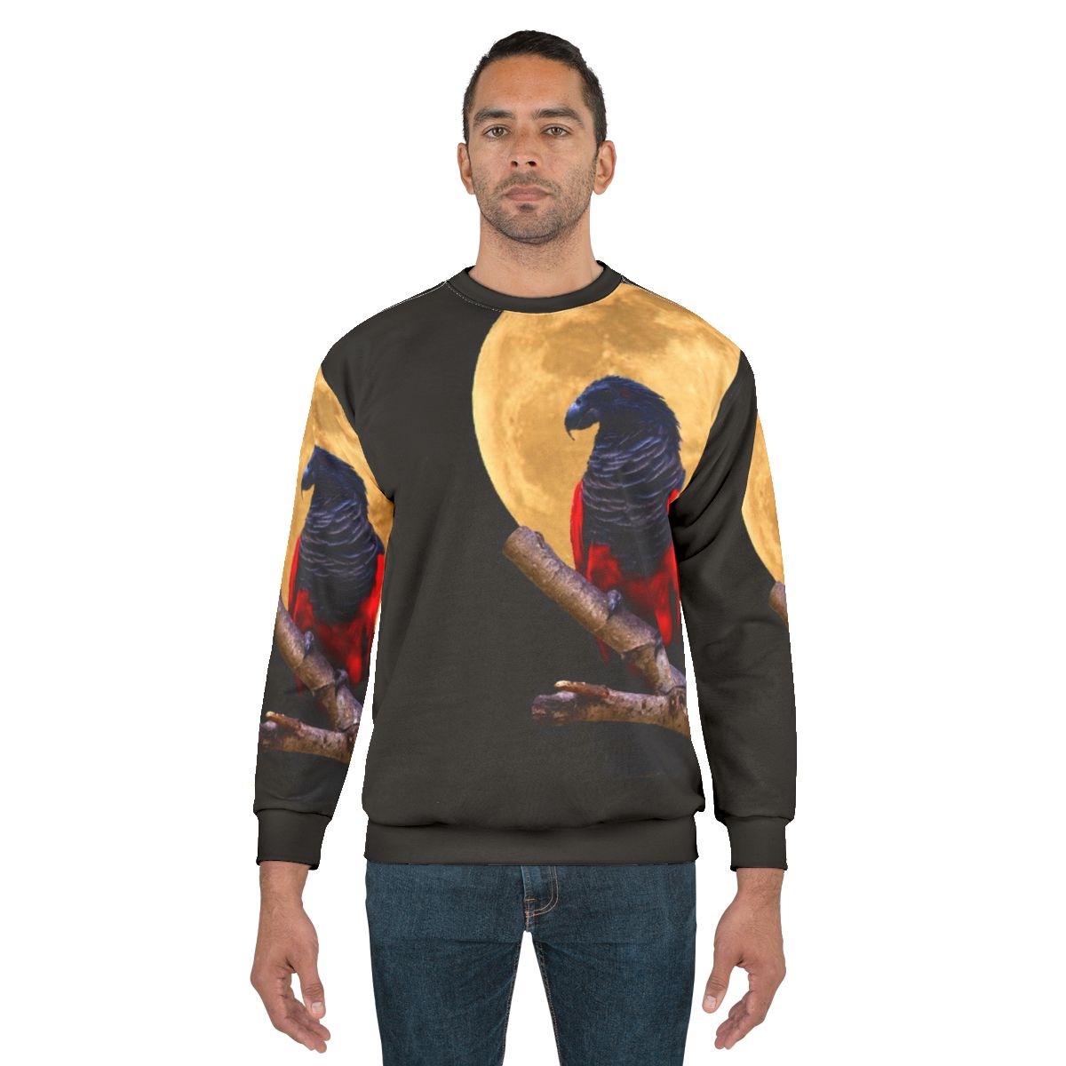 Dracula Parrot Moon Sweatshirt with Spooky, Creepy Halloween Design