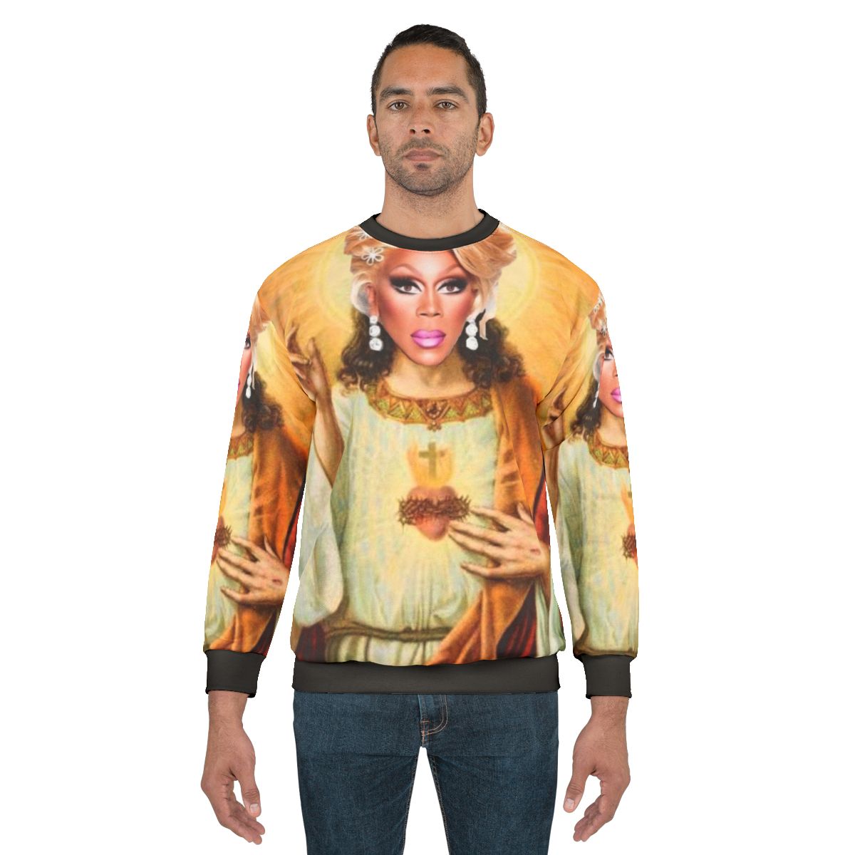 Drag Queen Jesus Sweatshirt featuring a collage design