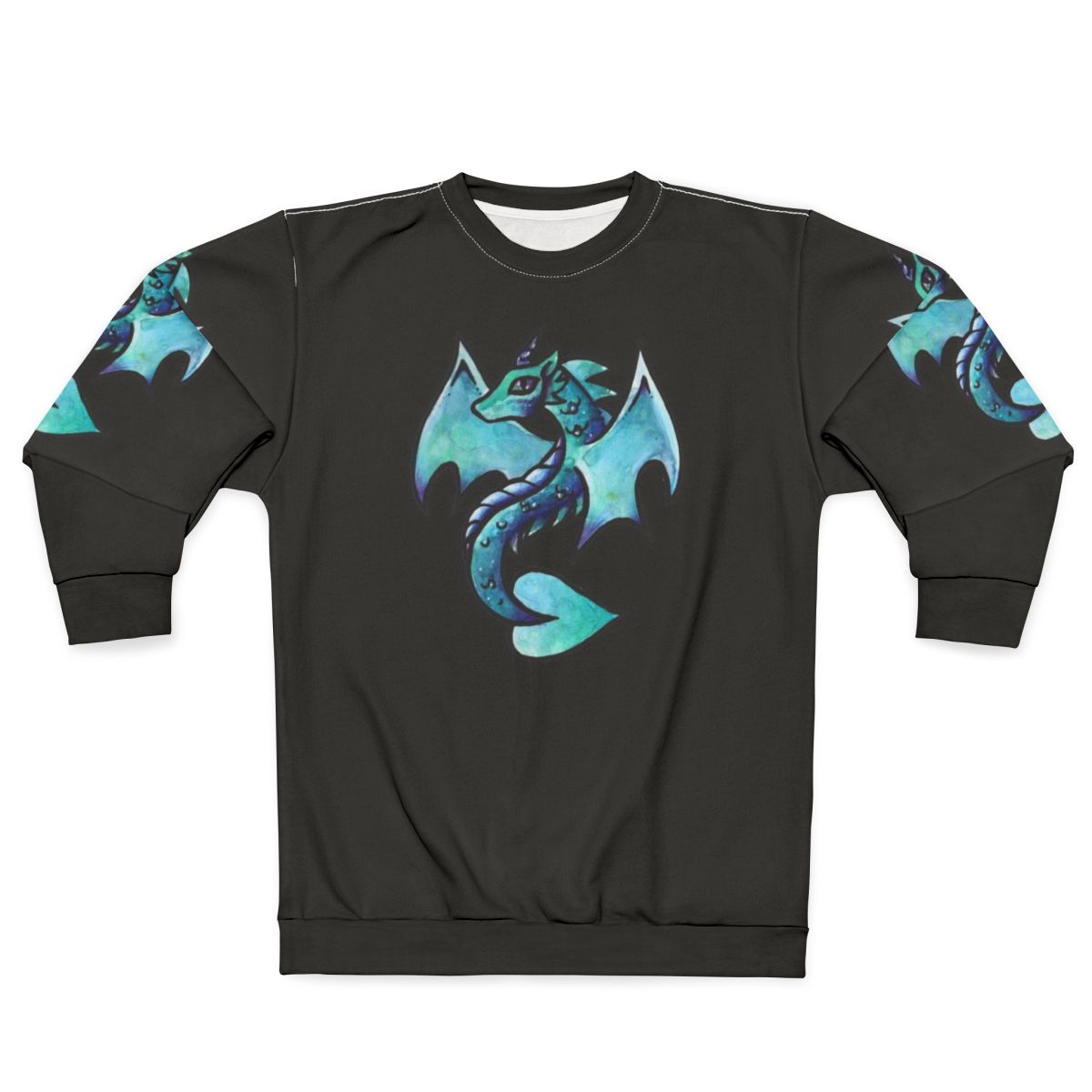 Watercolor dragon artwork printed on a cozy sweatshirt
