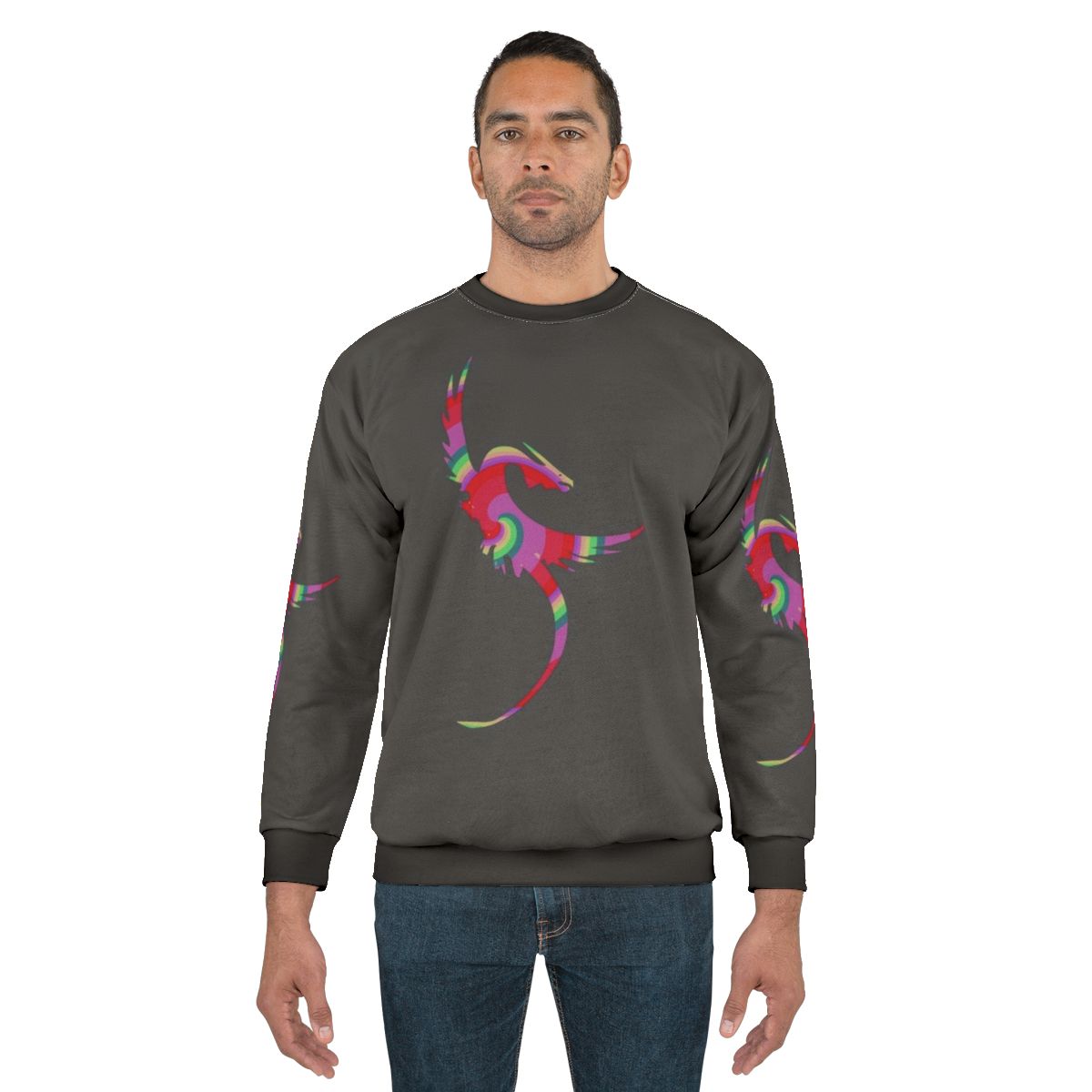 Colorful dragon and legendary animal design on a cozy sweatshirt
