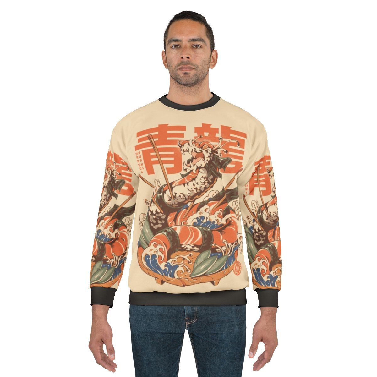 Dragon Sushi Sweatshirt with Kaiju and Ukiyo-e Inspired Design