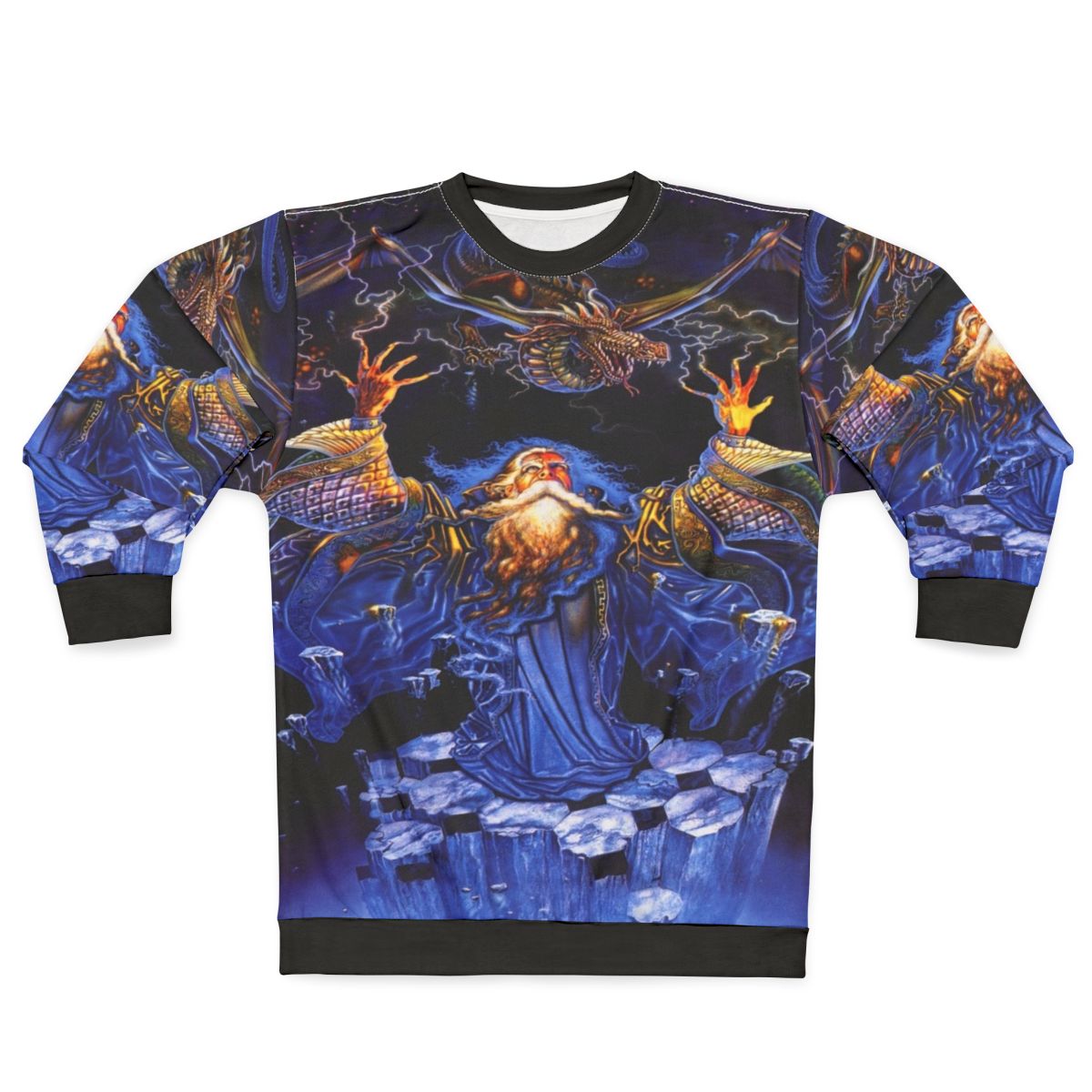 Dragon wizard graphic on a cozy sweatshirt