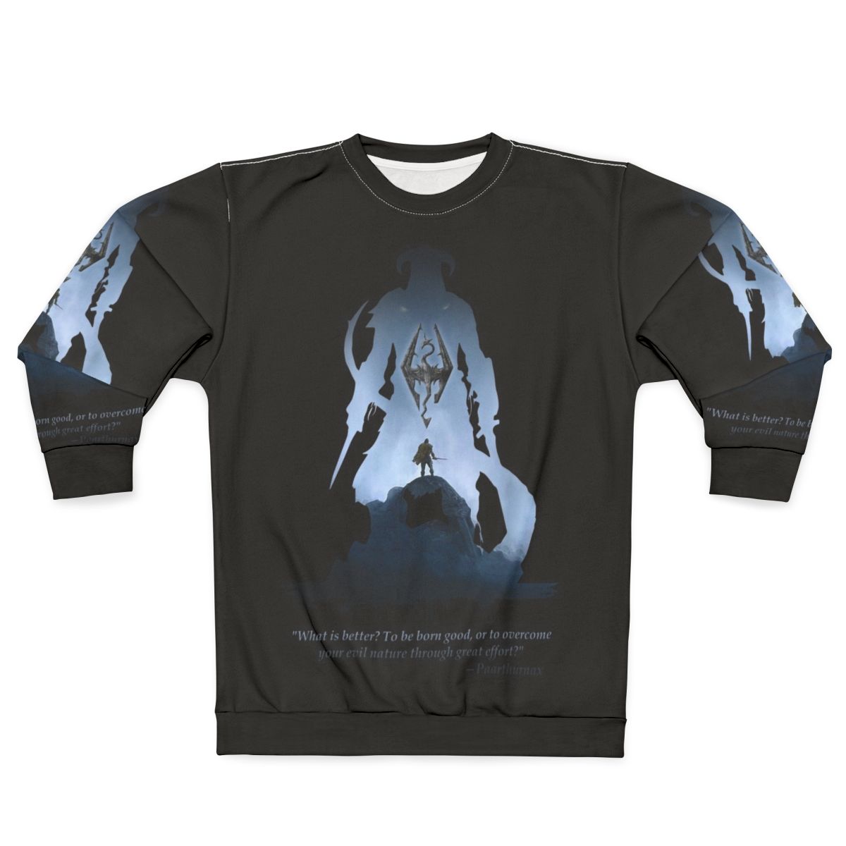 Dragonborn Sweatshirt featuring the iconic Skyrim logo and dragon