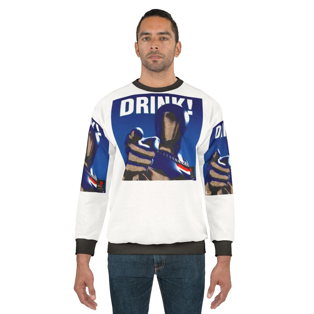 Vaporwave Retro Drink Sweatshirt Featuring Pepsiman and Retro Gaming Aesthetics