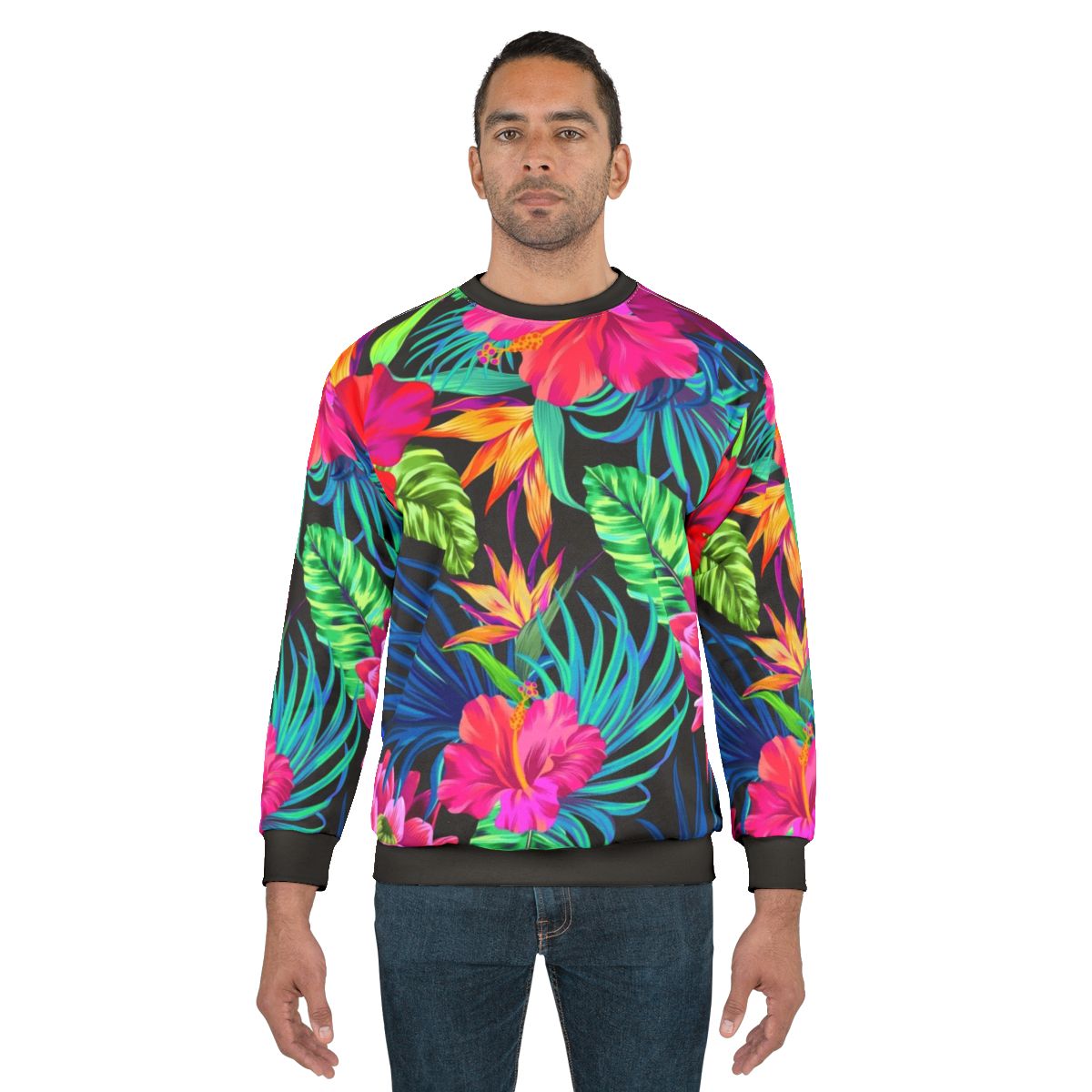 Tropical hibiscus floral pattern sweatshirt