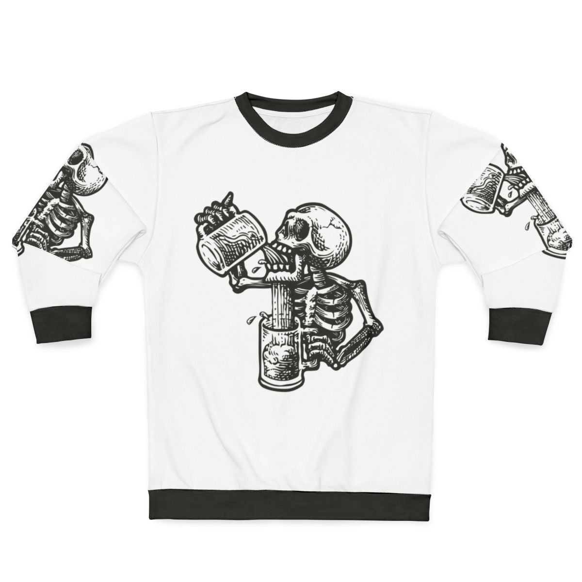 Drunk Skull Sweatshirt with Funny Irish Halloween Beer Skull Graphic