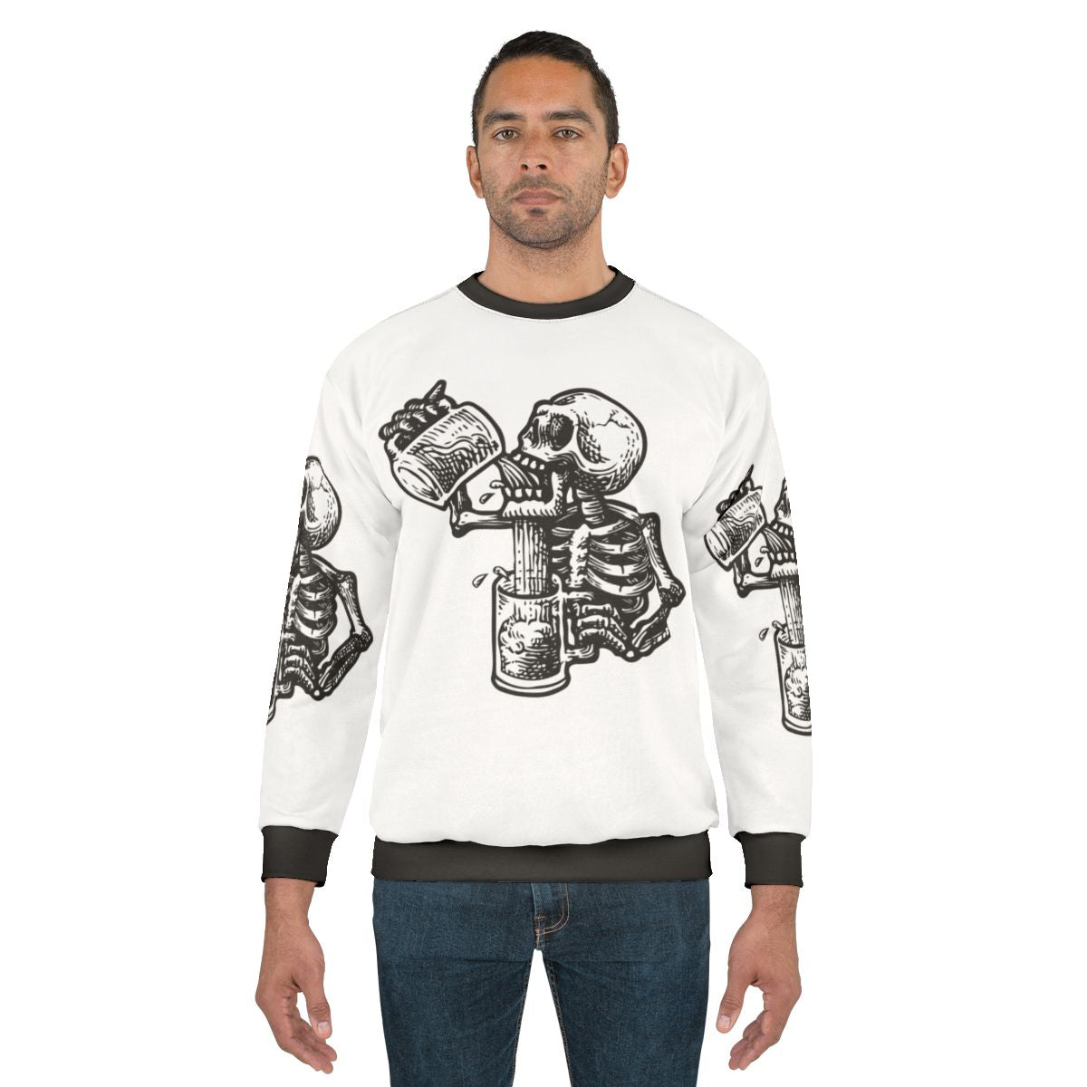 Drunk Skull Sweatshirt with Funny Irish Halloween Beer Skull Graphic
