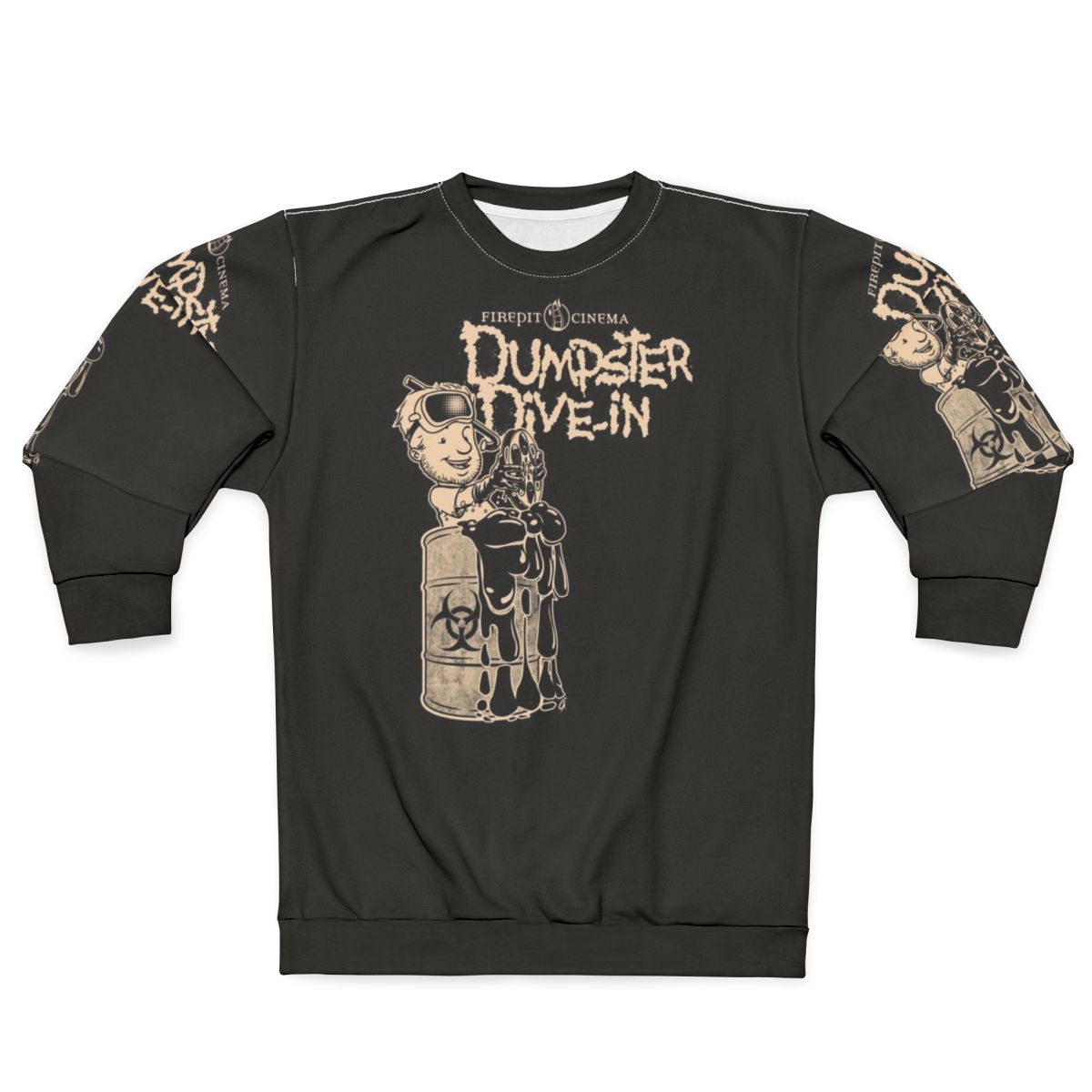 Dumpster Dive Sweatshirt with Cartoon Movie and Toxic Waste Graphic