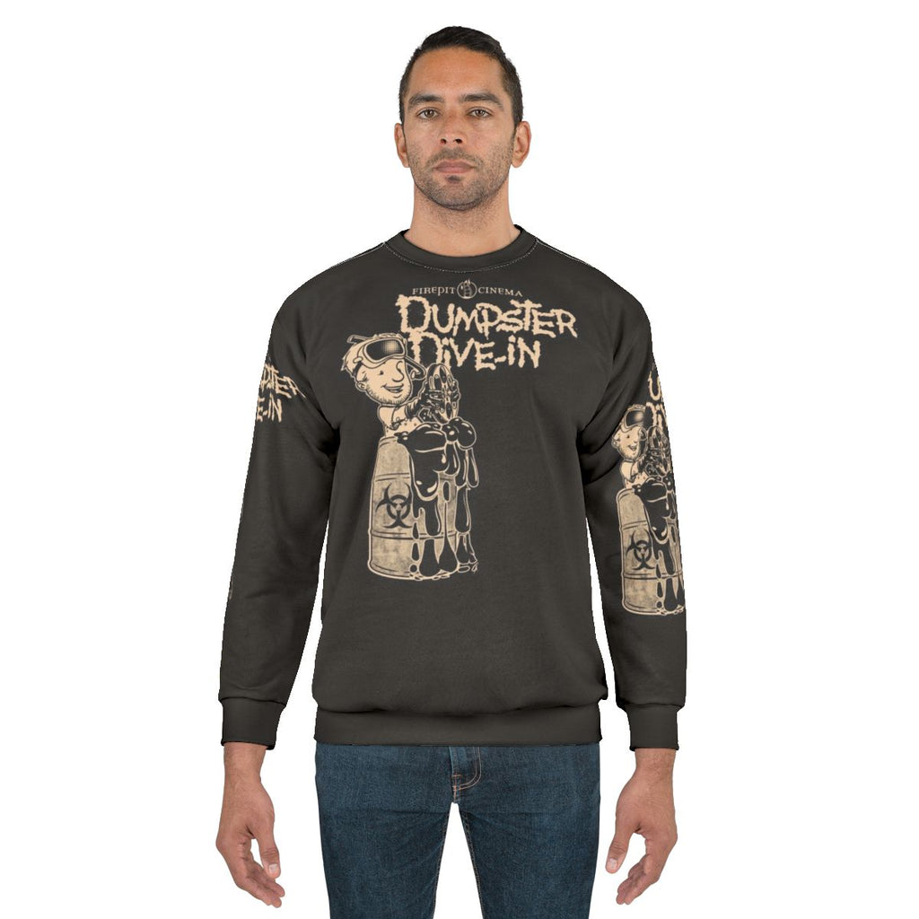 Dumpster Dive Sweatshirt with Cartoon Movie and Toxic Waste Graphic